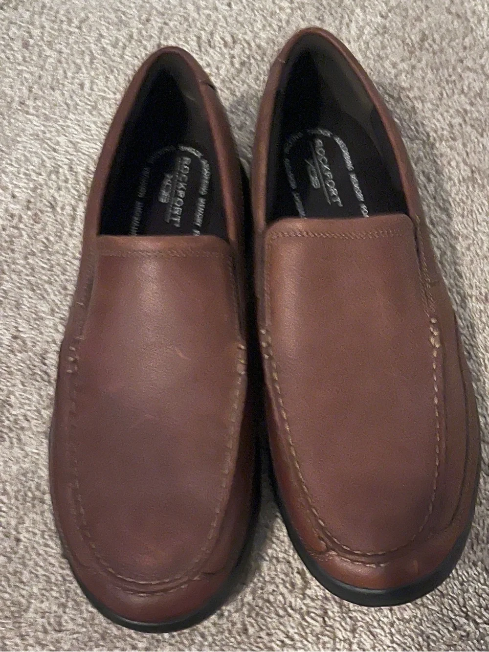 Rockport Men's Brown Leather Slip-On Loafers — Smooth Moc Toe